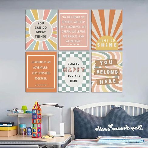 6Pcs Boho Inspirational Posters Wall Art Positive Affirmations Growth Mindset Canvas Wall Decor Pictures Modern Classroom School Posters Wall Prints for Children's Room nursery School 8x10in Unframed in Saudi Arabia