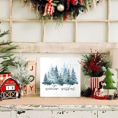 Mtrgdn Merry Christmas Sign,Winter Sign,Winter Welcome Decor,Christmas Decorations,Christmas Tree Sign Wood Plaque,Merry Christmas Sign for Table,Christmas Signs for Home Decor in Kuwait
