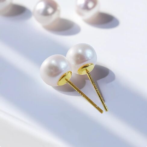 AAA+ Selected White Freshwater Pearl Stud Earrings for Women 925 Sterling Silver 14K Gold Plated Hypoallergenic 7-8mm Wedding Valentine's Day Gif in Saudi Arabia