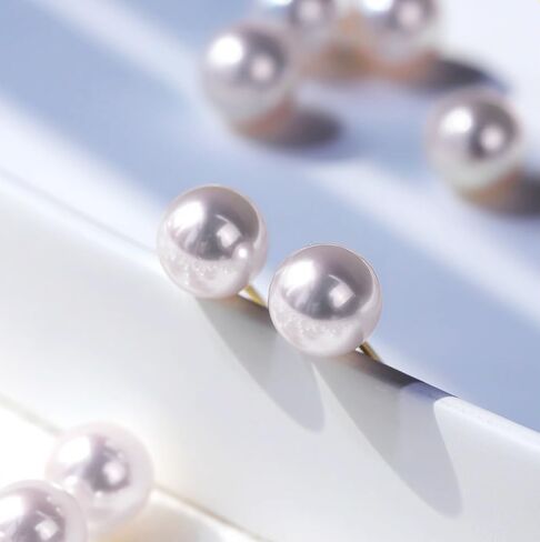 AAA+ Selected White Freshwater Pearl Stud Earrings for Women 925 Sterling Silver 14K Gold Plated Hypoallergenic 7-8mm Wedding Valentine's Day Gif in Saudi Arabia