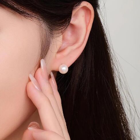 AAA+ Selected White Freshwater Pearl Stud Earrings for Women 925 Sterling Silver 14K Gold Plated Hypoallergenic 7-8mm Wedding Valentine's Day Gif in Saudi Arabia