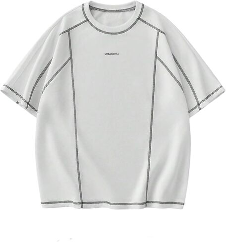 GORGLITTER Men's Short Sleeve Crew Neck Vintage Tops Y2k Summer Casual Letter Print Stitching Tees Shirt Streetwear in Kuwait