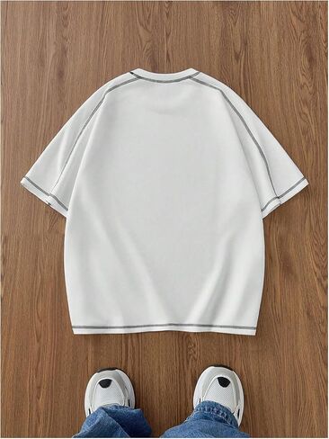 GORGLITTER Men's Short Sleeve Crew Neck Vintage Tops Y2k Summer Casual Letter Print Stitching Tees Shirt Streetwear in Kuwait