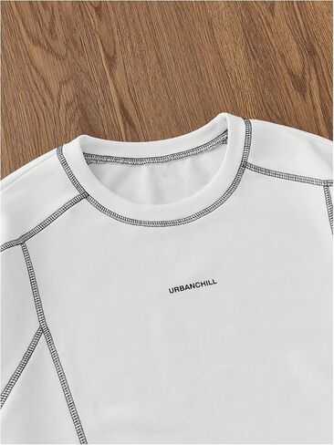 GORGLITTER Men's Short Sleeve Crew Neck Vintage Tops Y2k Summer Casual Letter Print Stitching Tees Shirt Streetwear in Kuwait