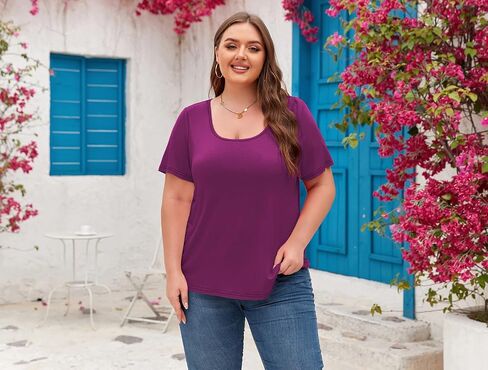 Women's Plus Size Scoop Neck Short Sleeve T Shirts Blouses Tops Casual Summer Blouse in Kuwait