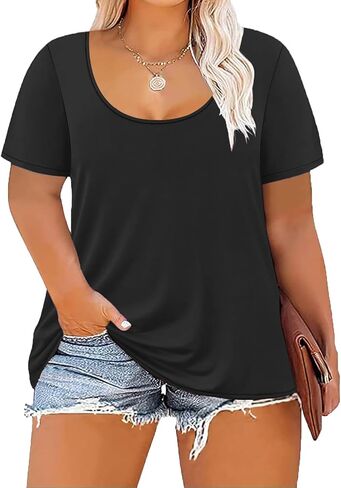 Women's Plus Size Scoop Neck Short Sleeve T Shirts Blouses Tops Casual Summer Blouse in Kuwait
