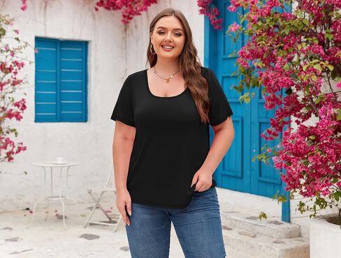 Women's Plus Size Scoop Neck Short Sleeve T Shirts Blouses Tops Casual Summer Blouse in Kuwait