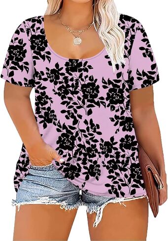 Women's Plus Size Scoop Neck Short Sleeve T Shirts Blouses Tops Casual Summer Blouse in Kuwait