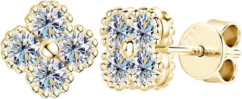 أقراط Moissanite ، أقراط ذهبية للنساء ، أقراط Clover Lucky ، D Color Lab التي تم إنشاؤها بديل الماس ، Hypoallergenic 18K Gold Vermeil Sterling Silver | هدية مجوهرات راقية لها in Kuwait