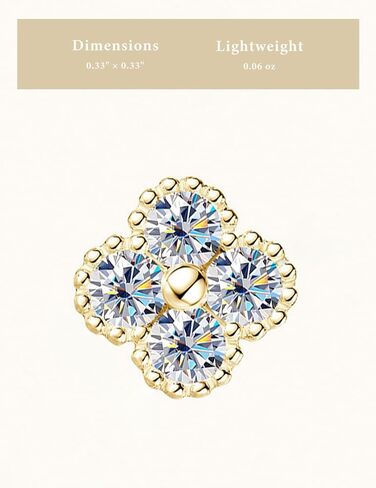 أقراط Moissanite ، أقراط ذهبية للنساء ، أقراط Clover Lucky ، D Color Lab التي تم إنشاؤها بديل الماس ، Hypoallergenic 18K Gold Vermeil Sterling Silver | هدية مجوهرات راقية لها in Kuwait