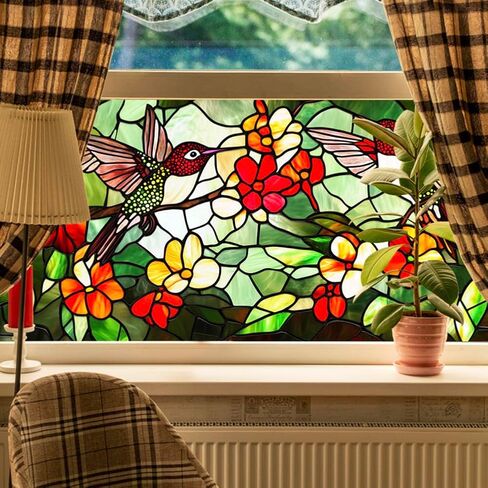 Window Privacy Film, 2Pcs Stained Glass Static Cling Window Sticker Uv Blocking Heat Cotrol Window Film for Home Office Living Room Bedroom Glass Windows Door Decor in Saudi Arabia