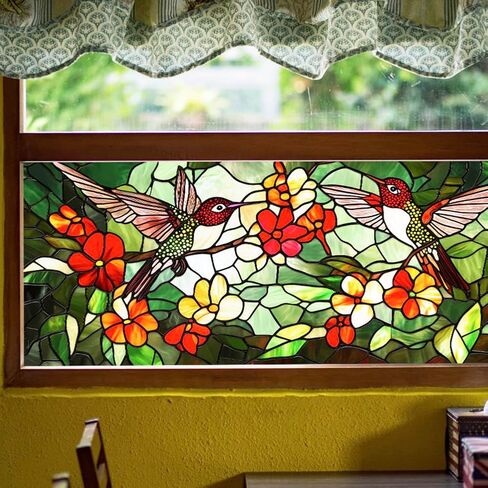 Window Privacy Film, 2Pcs Stained Glass Static Cling Window Sticker Uv Blocking Heat Cotrol Window Film for Home Office Living Room Bedroom Glass Windows Door Decor in Saudi Arabia