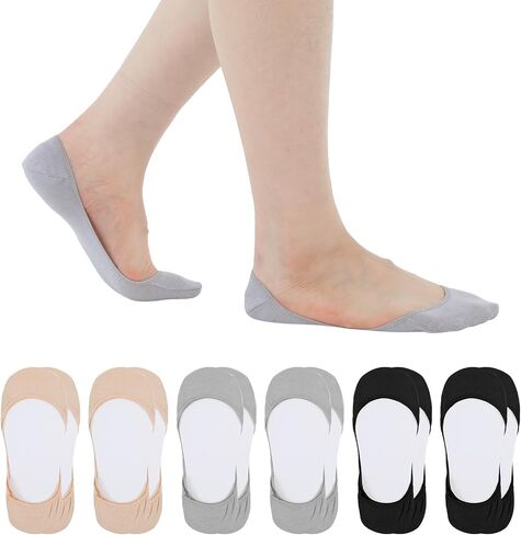 6 Pairs Thin No Show Socks, 8 × 3.4 Inch No Show Socks Women for Flats, Invisible Non Slip Ultra Low Cut Liner Hidden Sock for Women, Fits All Shoes (Black, Gray and Skin Color) in Saudi Arabia