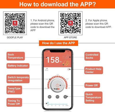 Heated Socks for Men Women with App Control, 8000mAh Battery Rechargeable, Electric Heating Warm Socks,360° Heating Warmth, Heated Toe Design, Foot Warmer for Skiing,Hiking, Hunting in Kuwait