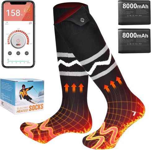 Heated Socks for Men Women with App Control, 8000mAh Battery Rechargeable, Electric Heating Warm Socks,360° Heating Warmth, Heated Toe Design, Foot Warmer for Skiing,Hiking, Hunting in Kuwait