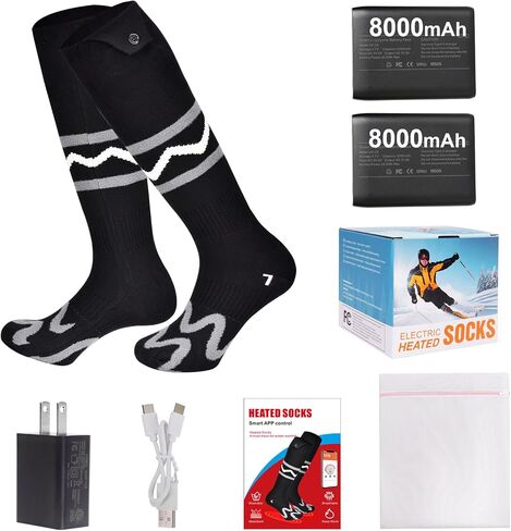 Heated Socks for Men Women with App Control, 8000mAh Battery Rechargeable, Electric Heating Warm Socks,360° Heating Warmth, Heated Toe Design, Foot Warmer for Skiing,Hiking, Hunting in Kuwait