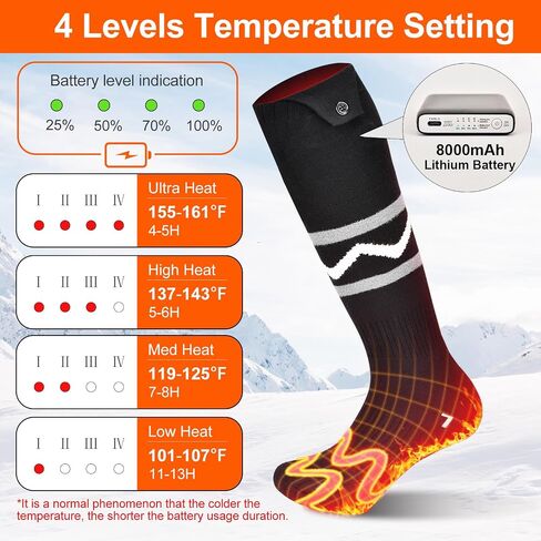 Heated Socks for Men Women with App Control, 8000mAh Battery Rechargeable, Electric Heating Warm Socks,360° Heating Warmth, Heated Toe Design, Foot Warmer for Skiing,Hiking, Hunting in Kuwait