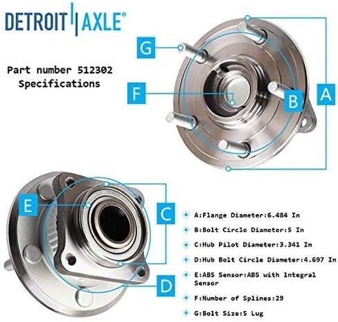 Detroit Axle - 512302 محور العجلات الخلفية والمحامل لعام 2005-2010 Jeep Grand Cherokee Commander W/ABS ، 2 Wheel Bearing and Hubs Assembly 2007 2008 2009 in Kuwait