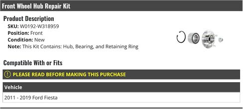 Front Wheel Hub Bearing Repair Kit - Compatible with 2011-2019 Ford Fiesta in Saudi Arabia