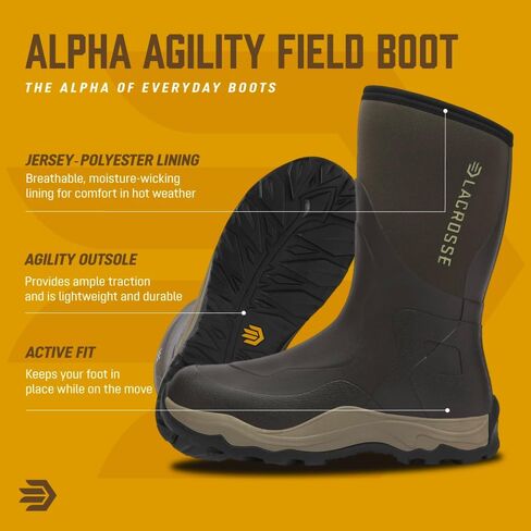 حذاء LaCrosse Alpha Agility Field للرجال - حذاء صيد مع بطانة من الجيرسي/البوليستر، مقاس نشط، لوحة كعب ركلة، غير معزول in Kuwait