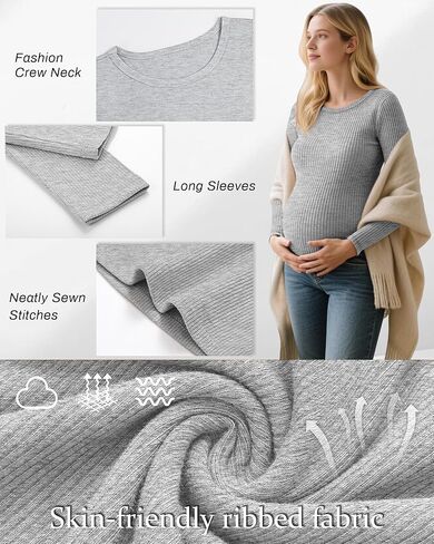 RIYIPER 3 PACK قمصان الأمومة النسائية الأكمام الطويلة مضلعة قمم الحمل متماسكة القطن طاقم TUNIC TUNIC DISAL in Saudi Arabia