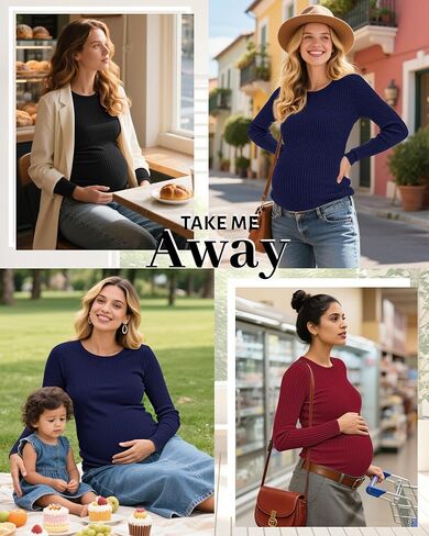 Riyiper 3 Pack Women's Maternity Shirts Long Sleeve Ribbed Knit Pregnancy Tops Cotton Crewneck Tunic Tees Casual Fall Clothes in Saudi Arabia