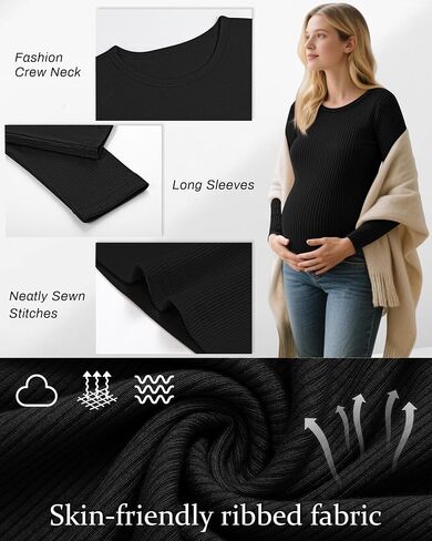 Riyiper 3 Pack Women's Maternity Shirts Long Sleeve Ribbed Knit Pregnancy Tops Cotton Crewneck Tunic Tees Casual Fall Clothes in Saudi Arabia