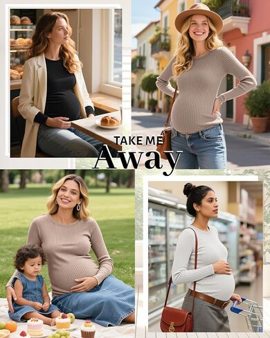 Riyiper 3 Pack Women's Maternity Shirts Long Sleeve Ribbed Knit Pregnancy Tops Cotton Crewneck Tunic Tees Casual Fall Clothes in Saudi Arabia