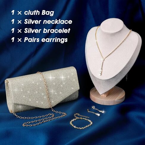 Yolev Prom Jewelry Set for Women Gold Clutch Purses for Women Formal Bride Jewelry Set for Wedding Day Include Gold Necklace, Earring and Bracelet for Brides Bridesmaids in Saudi Arabia