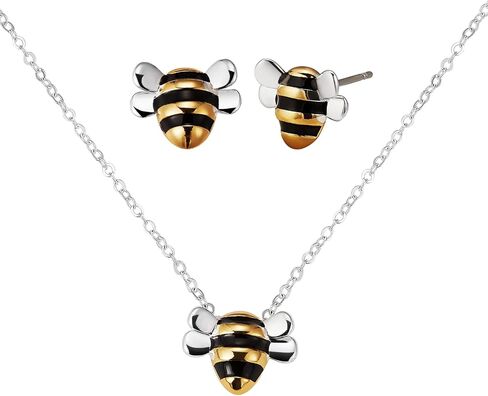 Ornaland Bee Studs Earrings Necklace Set for Women Cute Honey Bee Necklace Animal Fashion Dainty Cartilage Stud Earrings for Birthday Mother's Day Jewelry Gift in Saudi Arabia