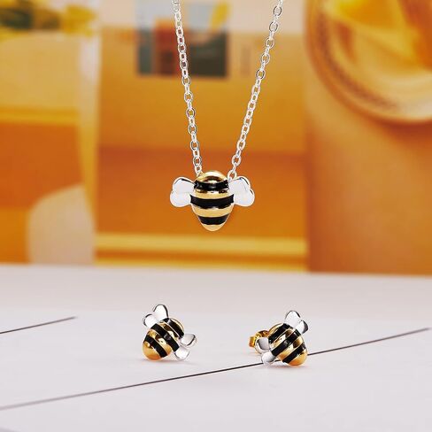 Ornaland Bee Studs Earrings Necklace Set for Women Cute Honey Bee Necklace Animal Fashion Dainty Cartilage Stud Earrings for Birthday Mother's Day Jewelry Gift in Saudi Arabia