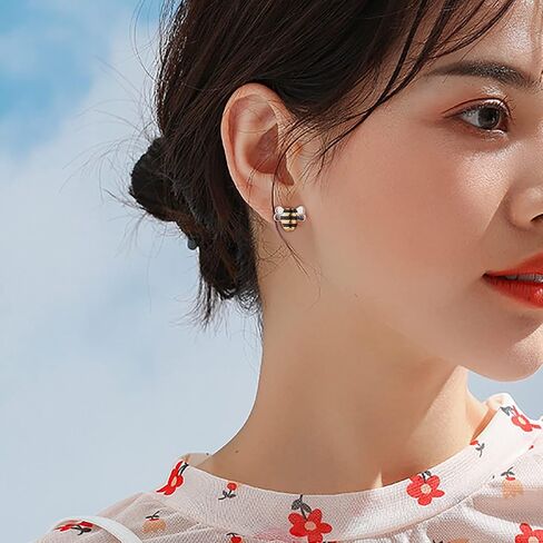 Ornaland Bee Studs Earrings Necklace Set for Women Cute Honey Bee Necklace Animal Fashion Dainty Cartilage Stud Earrings for Birthday Mother's Day Jewelry Gift in Saudi Arabia