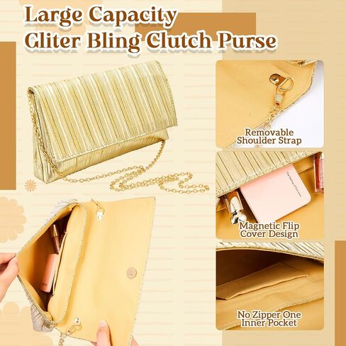 Quelay 3 Pcs Gold Clutch Purse for Women Evening Prom Purses and Jewelry Set Flap Bag Formal Earrings Adjustable Layered Bracelet for Formal Prom Party Wedding Date in Saudi Arabia