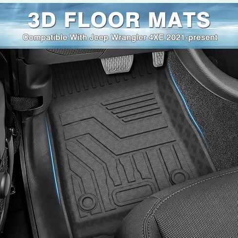 Mixsuper Floor Mats for Jeep Wrangler 4XE 2021-2024 (Not for 2 Door or JL Unlimited Models) All Weather Floor Liners 2 Row Set Black in Kuwait