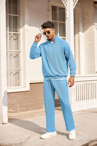 COOFANDY Men's Tracksuit 2 Piece Relaxed Fit Half-zip Sweatsuits Athletic Running Jogging Suit Sets in Saudi Arabia
