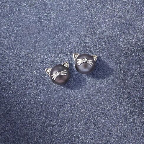 Ross-Simons 8-8.5mm Cultured Pearl Cat Earrings with Diamond Accents in Sterling Silver in Saudi Arabia