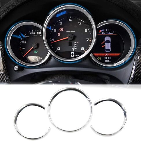 Xotic Tech Dashboard Gauge Meter المحيط بإطار الدائري أغطية تقليم متوافق مع Porsche Macan 2014-Up ، Cayman Boxster 981/982/718 2012-2018 (Silver)-3pcs in Kuwait