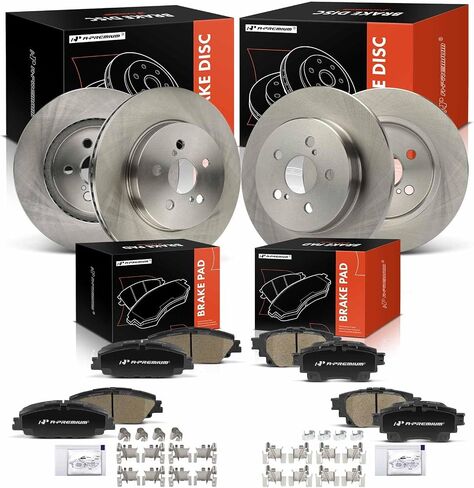 A-Premium Front Vented and Rear Solid Disc Brake Rotors + Ceramic Pads Kit Compatible with Select Toyota Models - Corolla 2019 2020 2021 2022, 12-PC Set in Saudi Arabia