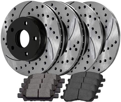 AutoShack Brake Kit Replacement for 2008-2017 Mitsubishi Lancer 2007 Dodge Caliber 1.8L 2.0L 2.4L AWD FWD Front Rear Drilled & Slotted E-Coated Disc Brake Rotors Ceramic Brakes Pads BRAKEPKG477 in Saudi Arabia
