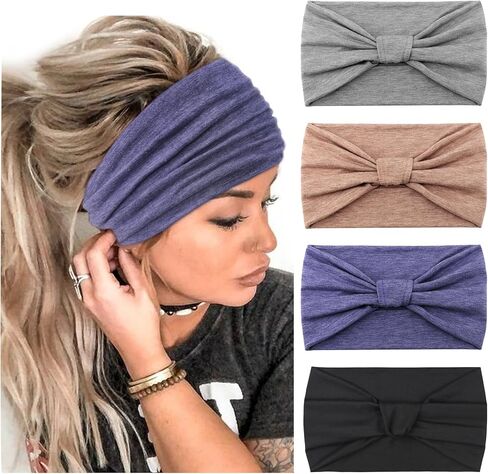 DRESHOW 4 Pack Turban Headbands for Women Wide Vintage Head Wraps Knotted Cute Hair Band Accessories in Saudi Arabia