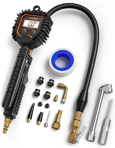 AstroAI Digital Tire Inflator with Pressure Gauge, 250PSI Air Chuck and Compressor Accessories Heavy Duty Tire Pressure Gauge Compatible with Bicycle/Truck/SUV/Motorcyle/RV in Saudi Arabia
