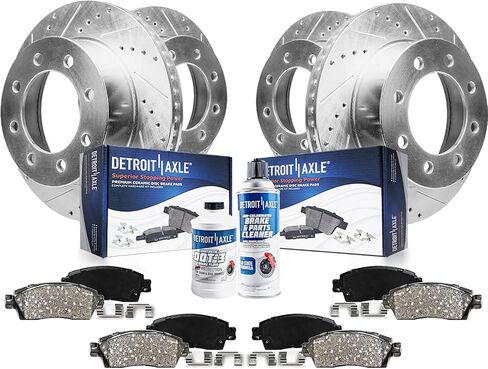 Detroit Axle - Brake Kit for Chevrolet GMC Silverado Sierra 3500 HD Drilled & Slotted Brake Rotors and Ceramic Brakes Pads Replacement: 12.8" inch Front & Rear Rotors in Saudi Arabia