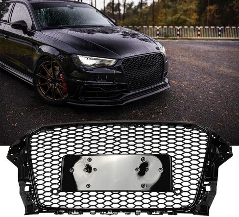CareOnline New Front Grille Grille Grill Gloss Black RS3 style Pits for 2013-2016 Au-Di A3 S3 8V (RS3 غير لائق) in Saudi Arabia