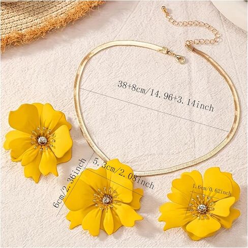ZAHSY Flower Snake Chain Necklace and Earring Set for Wedding Beach Bohemia Flower Earrings for Women Big Flower Jewelry Set in Kuwait