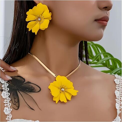 ZAHSY Flower Snake Chain Necklace and Earring Set for Wedding Beach Bohemia Flower Earrings for Women Big Flower Jewelry Set in Kuwait