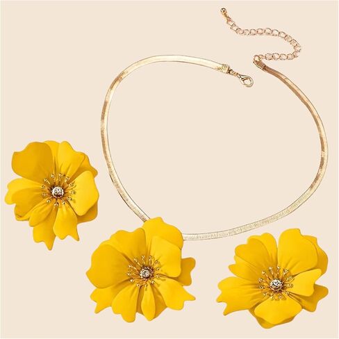 ZAHSY Flower Snake Chain Necklace and Earring Set for Wedding Beach Bohemia Flower Earrings for Women Big Flower Jewelry Set in Kuwait