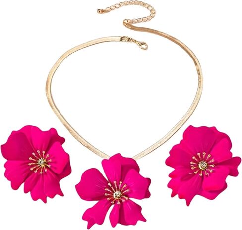 قلادة سلسلة الأفعى زاهسي زهرة ومرنجي لزفاف الشاطئ بوهيميا أقراط للنساء مجموعة المجوهرات الزهرة الكبيرة in Kuwait