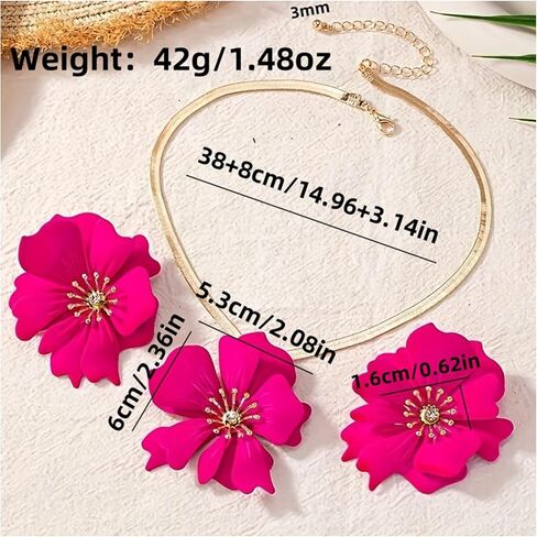 قلادة سلسلة الأفعى زاهسي زهرة ومرنجي لزفاف الشاطئ بوهيميا أقراط للنساء مجموعة المجوهرات الزهرة الكبيرة in Kuwait