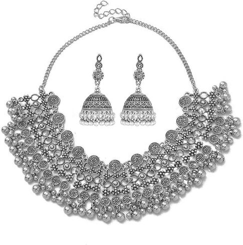المجوهرات الهندية بوليوود التقليدية jhumka مجموعة للنساء كبيرة كبيرة شرابة بالخرز كوندان العرقي الزفاف ملابس الحفلات مهرجان قلادة القلادة أقراط Maang Tikka التقليدية الأزياء المجوهرات العتيقة in Kuwait