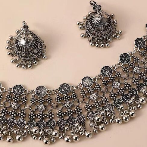 المجوهرات الهندية بوليوود التقليدية jhumka مجموعة للنساء كبيرة كبيرة شرابة بالخرز كوندان العرقي الزفاف ملابس الحفلات مهرجان قلادة القلادة أقراط Maang Tikka التقليدية الأزياء المجوهرات العتيقة in Kuwait